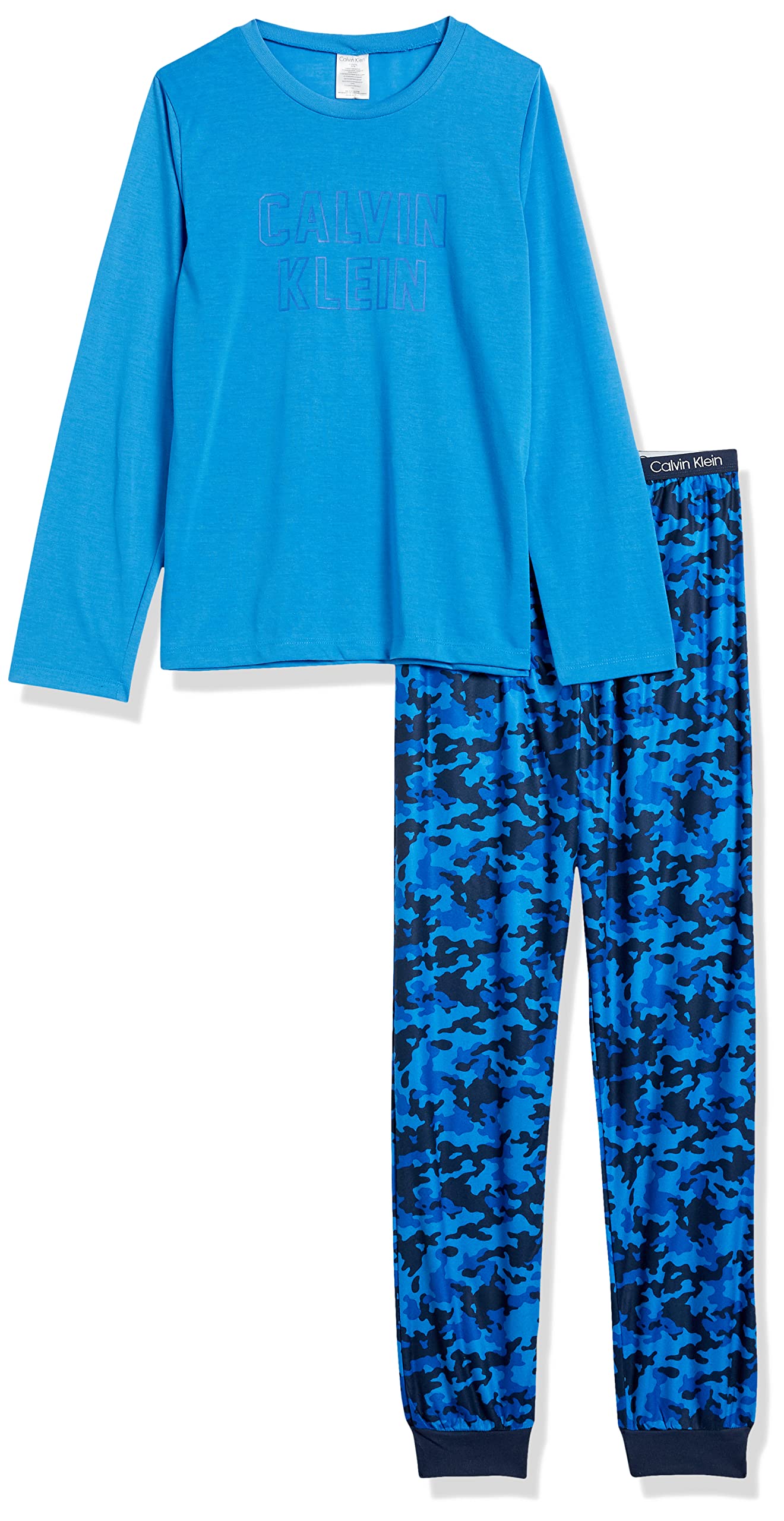 Calvin Klein Boys' Long Sleeve Tee and Plaid Jogger Pajama Set